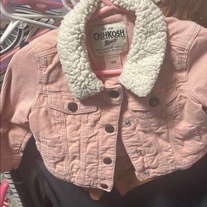 OshKosh B'gosh Pink and White Jean Jacket with Sherpa Collar